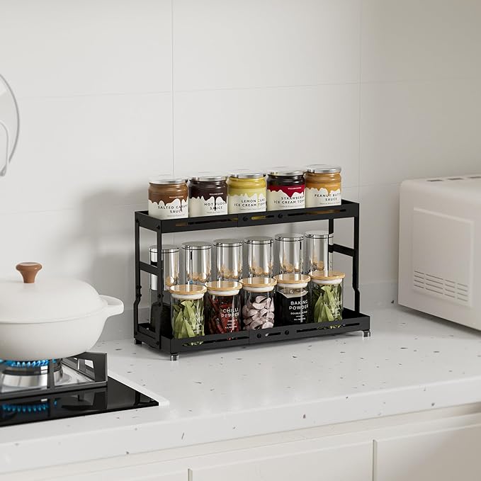 Adjustable Sturdy Metal Shelving Unit，2-Tier Organizer Countertop,Suitable for Kitchen Countertop, Bathroom, Makeup Table, Store Large Skincare etc