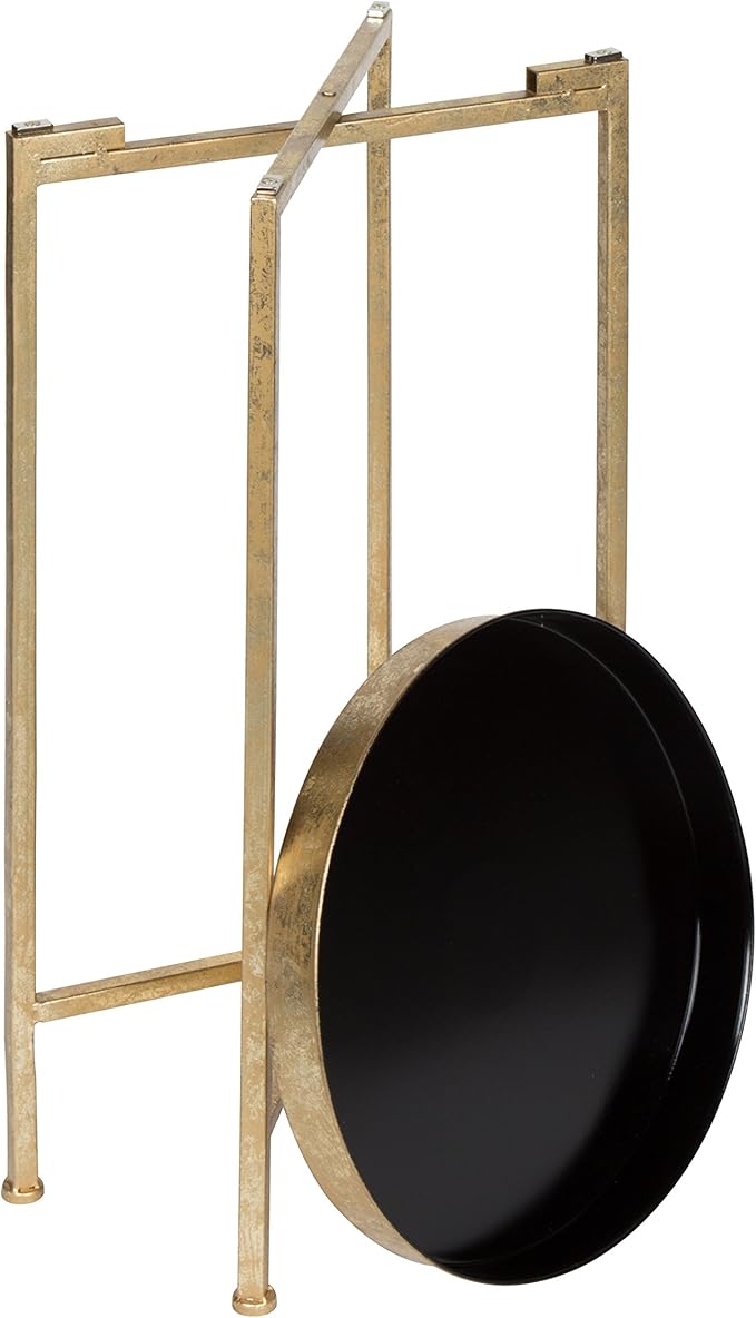 Kate and Laurel Celia Round Metal Foldable Tray Accent Table, Black with Gold Base