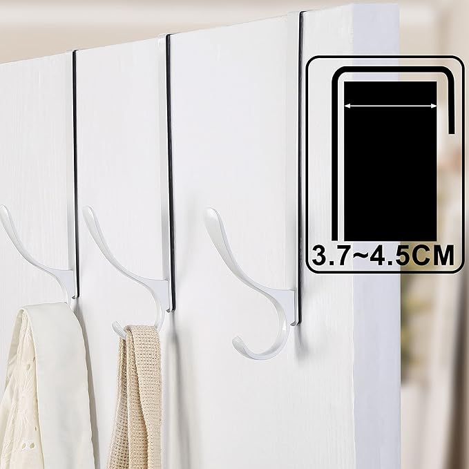 SKOLOO Over The Door Hooks - for Doors up to 4.5cm Thick, Pack of 5, Stainless Steel Door Hanger Hooks, Over The Door Hanger for Coats Clothes Hat Towel Jacket, White