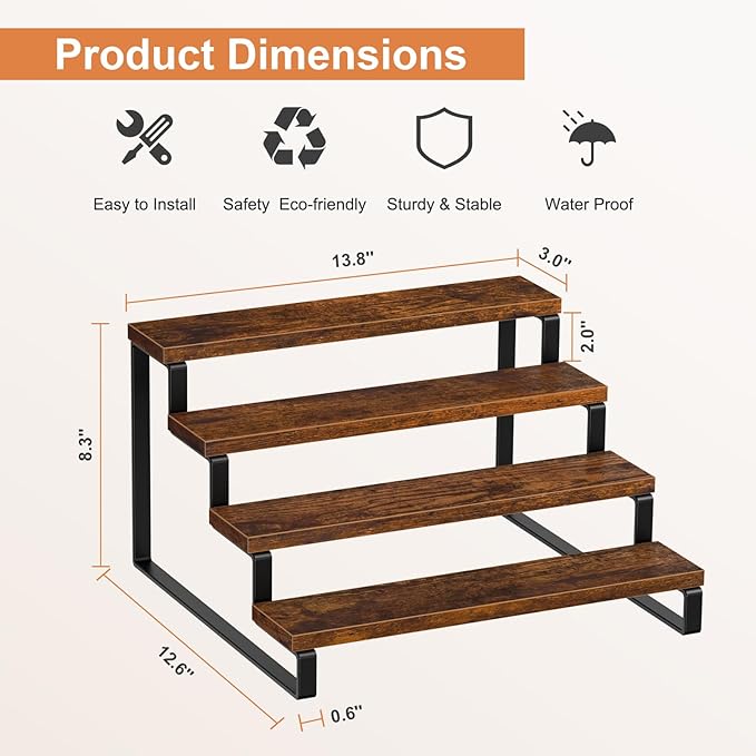 Giikin 4 Tier Spice Rack, Set of 2 Wooden Spice Rack for Countertop, Kitchen Counter Storage Shelves Cupcake Stand Holder Display Stand, Rustic Brown-NeatNest
