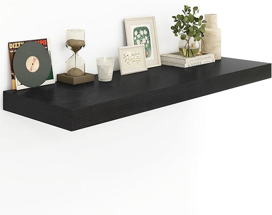 Heimlove 12 Inch Deep Floating Shelves, 55 x 12 inch Extra Long Floating Shelves for Wall, Large Display Shelf & Storage Shelf for Living Room Bedroom Kitchen Home Office, Set of 1, Black-NeatNest