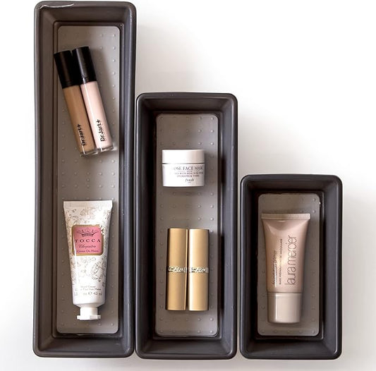 BINO | 3-Piece Drawer Organizer Bin Set, Small - Grey | THE MODULAR | Multi-Purpose Storage | Soft-Grip Lining and Non-Slip Rubber Feet | Durable | BPA-Free | Desk Drawer Organizer | Vanity Organizer-NeatNest