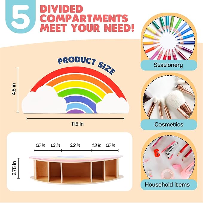 GAMENOTE Rainbow Wooden Desk Organizer – Natural Wood, No Smell, Childfriendly Pen Pencil Holder Caddy for Office Supplies, Classroom,Study Area– Cute Storage for Kids Present-NeatNest