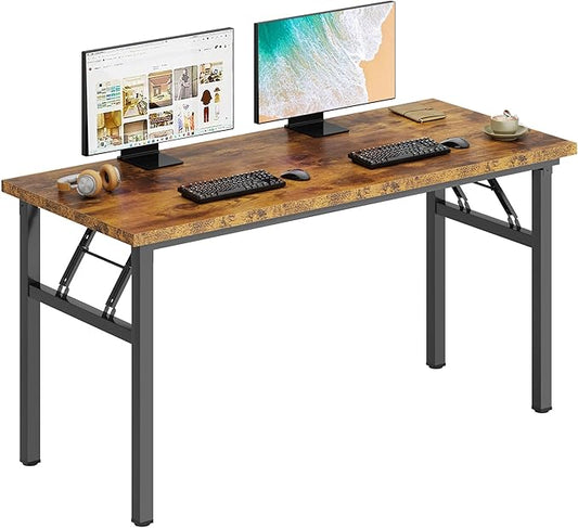 DlandHome Large Computer Desk, Folding Desk, Decent and Steady Home Office Desk/Workstation/Table 54.3inch Retro Black-NeatNest