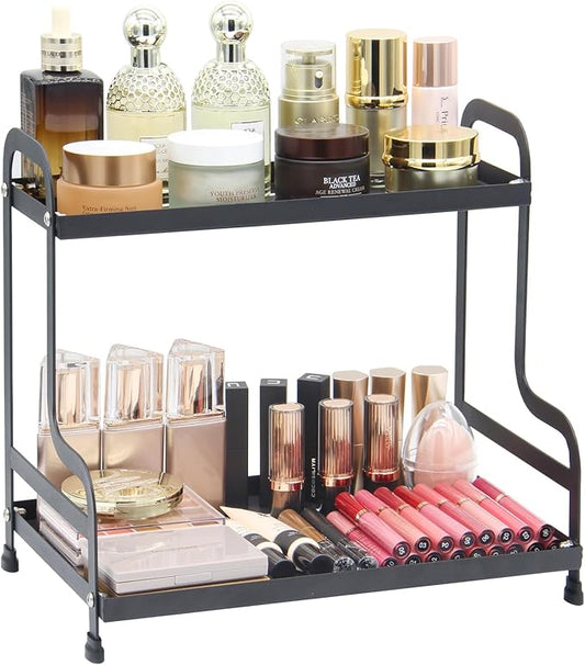 2-Tier Metal Organizer Shelf for Bathroom & Kitchen - Heavy Duty Countertop Storage, Under Sink Cosmetic & Spice Organizer with Non-Slip Base, Easy Assembly-NeatNest