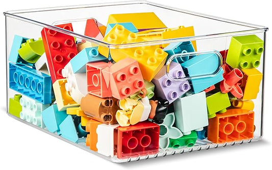 Clear Plastic Organizer Bins with Handles for Home Organization. Storage Containers for Organizing Fridge, Freezer, Cabinet. Pantry, Great for Kitchen, Garage, Laundry Room. 10"x8"x5"-NeatNest