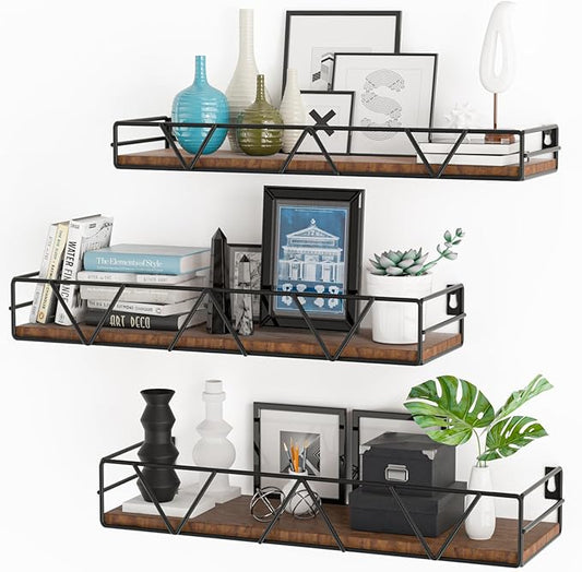 Floating Shelves Set of 3, Home Wood Wall Shelf, Farmhouse Shelf for Bedroom, Wall Mounted Floating Shelf for Living Room, Bedroom, Bathroom, Kitchen, Office (Black)-NeatNest