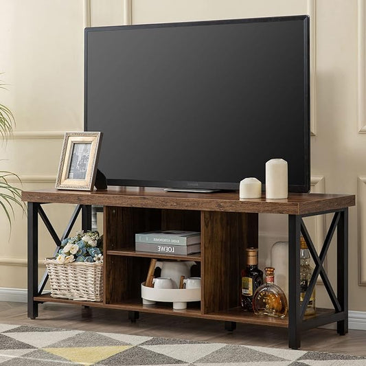 GAZHOME TV Stand for TV up to 55 Inches, TV Cabinet with Open Storage, TV Console Unit with Shelving for Living Room, Entertainment Room, Rustic Brown-NeatNest