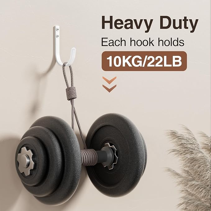 10-Pack Wall Hooks for Towel/Coat - 22LB Heavy Duty Metal Hanger Wall Mount, for Outdoor, Closet, Door, Shelf, Bathroom, for Backpack, Cup, Clothes, Mug, White Matte Screws Included