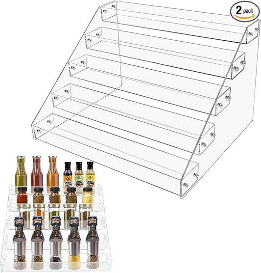 2-pack Spice Rack, 5-tier Clear Acrylic Vertical Shelves Organizer for Countertop, Cabinet, Pantry, Kitchen Organization & Storage-NeatNest