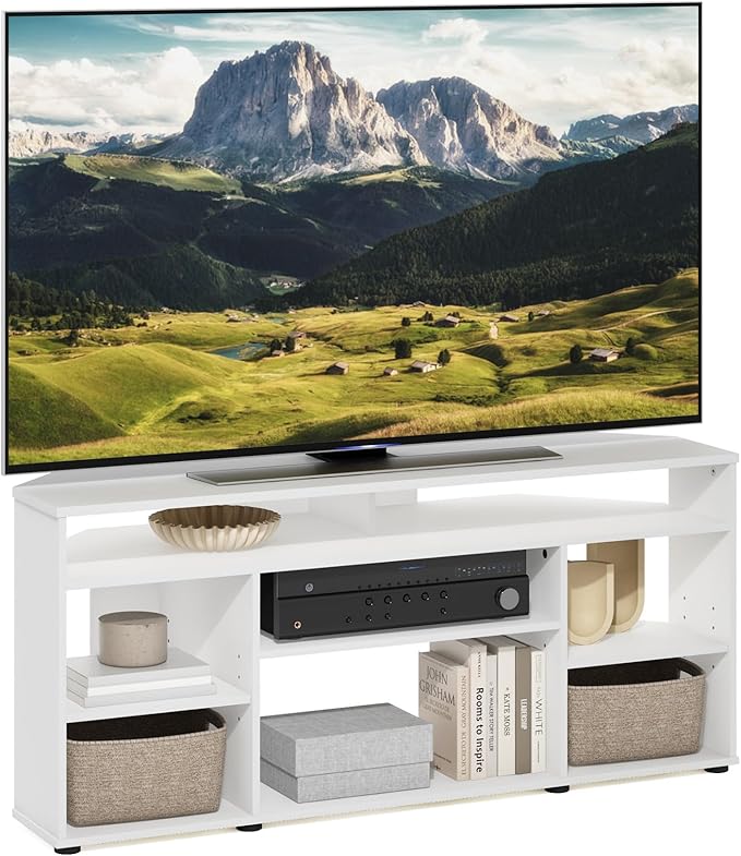Furinno Besi No Tools Assembly Industrial Style TV Stand, Entertainment Center for 50 inch TV, White-NeatNest