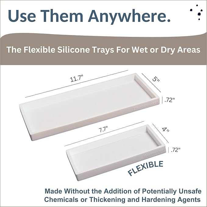 Countertop and Vanity Tray - 2 PC (11” and 7”) Shatterproof Silicone Kitchen and Bathroom Trays for Counter, Kitchen Soap Dispenser Tray, Vanity Trays for Bathroom, Perfume Key Tray-NeatNest