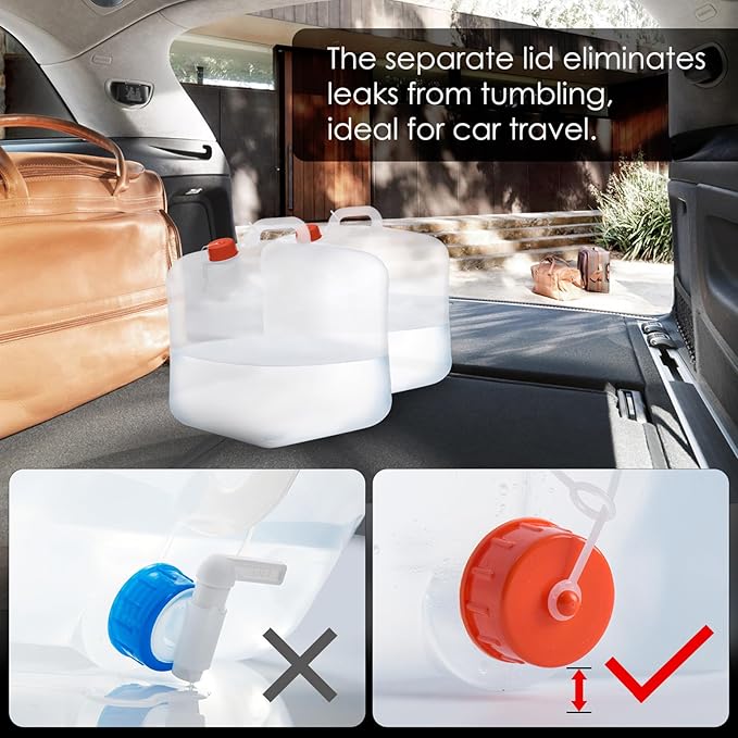 Collapsible Water Container Jug with Spigot, 2 Packs 5.3 Gallon BPA Free Camping Water Storage Carrier for Outdoor Hiking Backpacking & Emergency Survival Kit, Foldable Portable Canteen-NeatNest