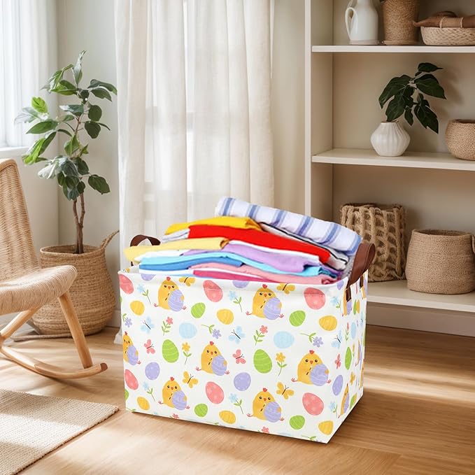 Cute Chicken Easter Basket for Kid Large Empty Rectangular Easter Gift Storage Basket Bunny Eggs Décor (Chicken Butterfly)-NeatNest