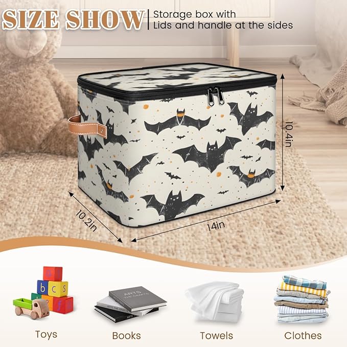 Halloween Theme Storage Bins with Lids, Bat Fabric Storage Boxes with Zipper, Collapsible Decorative Closet Organizer Cube for Clothes,Organizing, Shelves-NeatNest