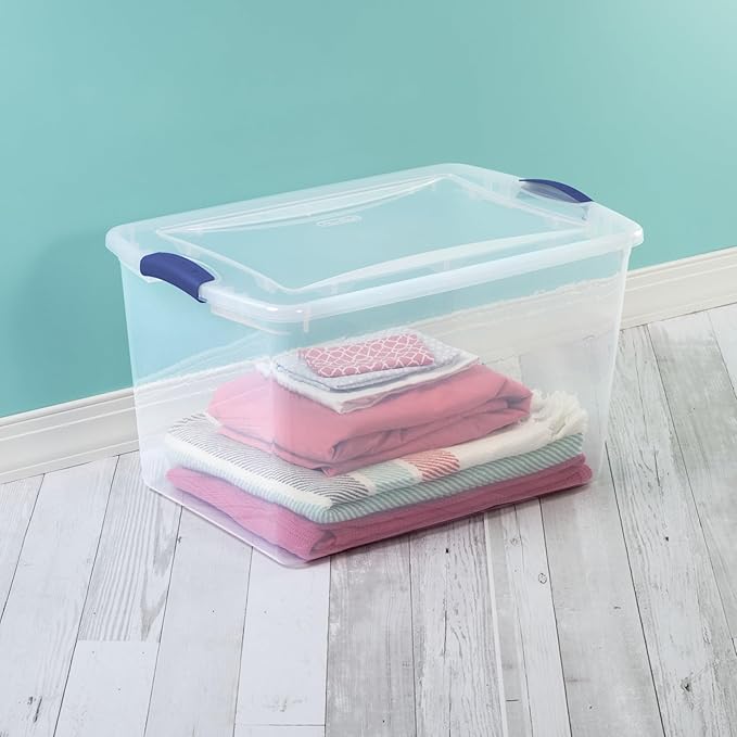 2 Pack, 66 Quart - Large Clear Plastic Storage Bins with Blue Latch, Stackable Container Boxes for Home and Office Organization