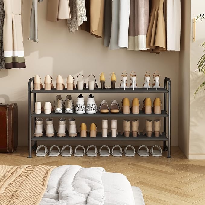 Shoe Rack 3 Tier Long Storage Organizer Wide Metal Shoe Shelf for Closet Entryway Black-NeatNest