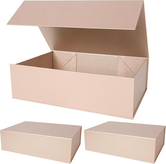Aimyoo Gold Collapsible Gift Box with Magnetic Closure Lids 13.8x9x4.3 in, Bridesmaid Groomsmen Proposal Box, Large Rectangle Box for Present Graduation Storage 3 Pack-NeatNest