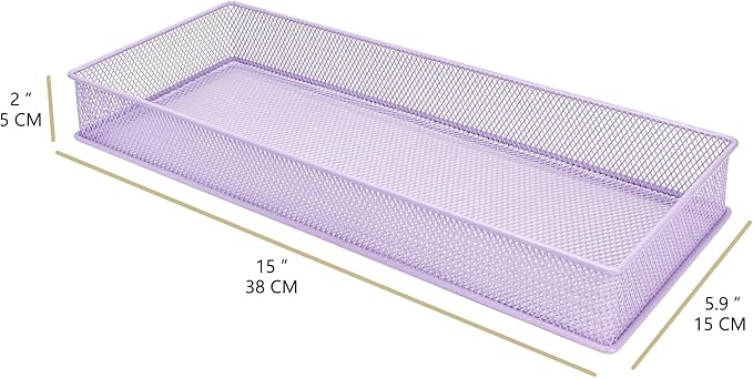 Annova Mesh Stackable Drawer Cabinet and Shelf Organizer Bins Storage Basket School Office Supply Holder Tray- Set of 2 (Light Purple, 6x15x2 Inch)-NeatNest