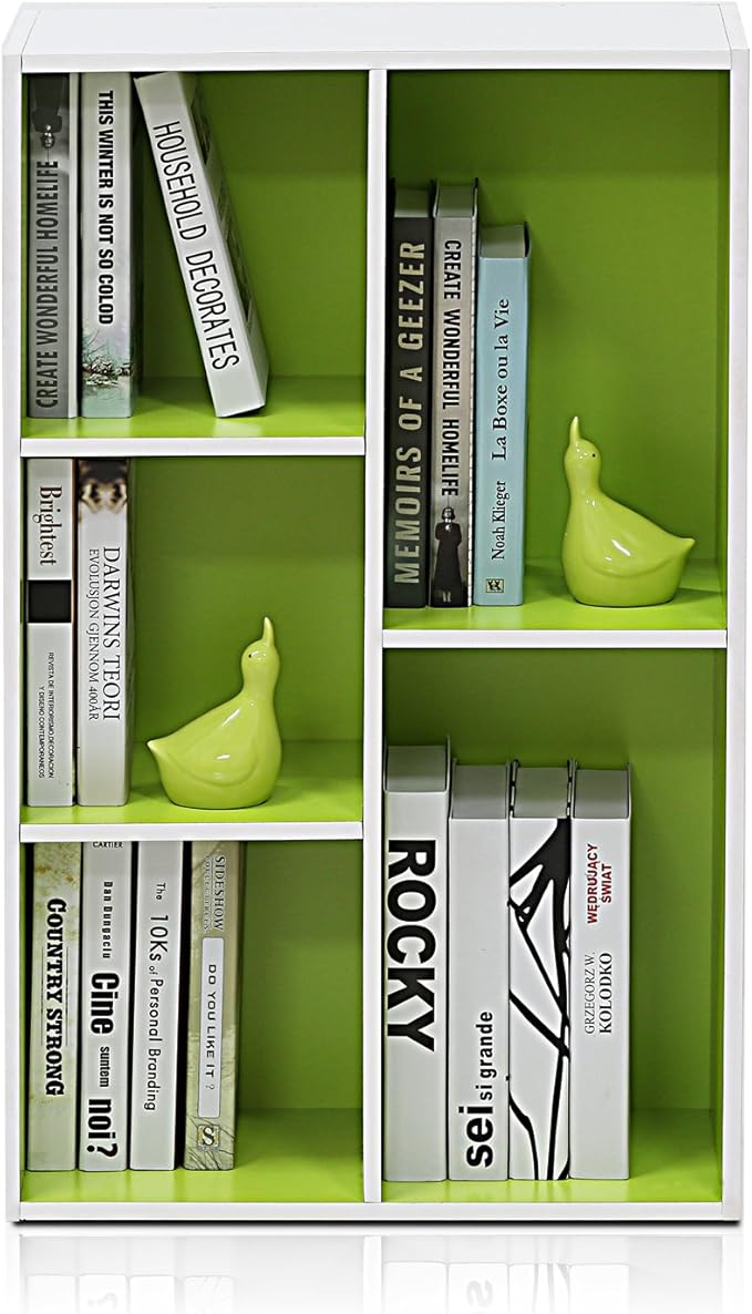Furinno Luder Bookcase / Book / Storage , 5-Cube, White/Green-NeatNest