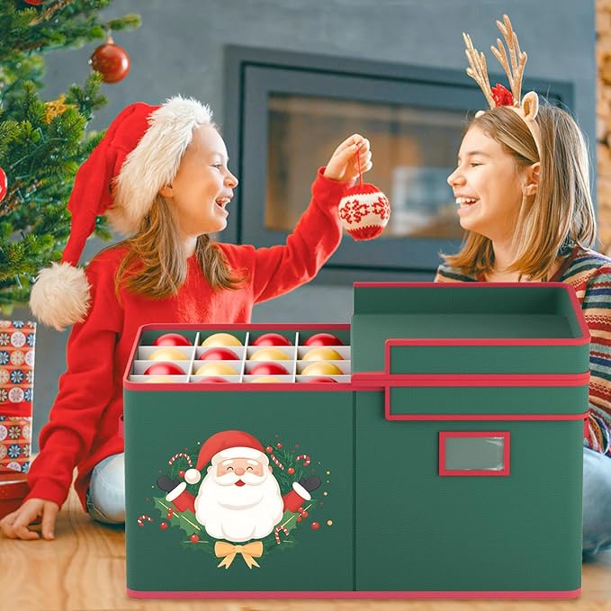 Christmas Ornament Storage Box Christmas Ornament Storage 128 Ornaments Slots 600D Oxford Material Christmas Ornaments Organizer Containers with Handles Holiday Organizer Storage Box-NeatNest