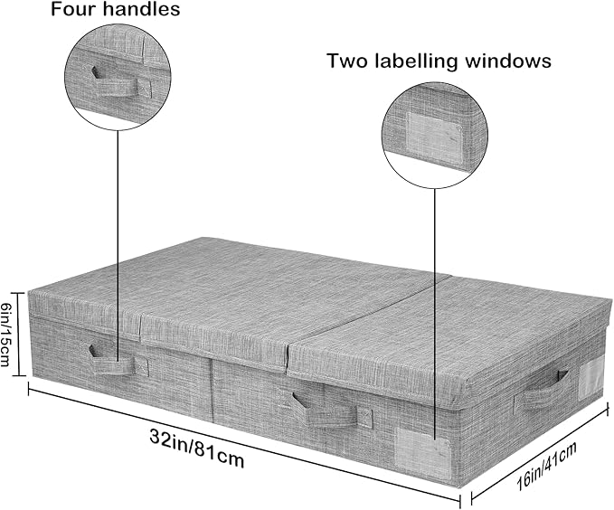 DAYARD Underbed Storage Container Bins with Lids, Under Bed Storage Organizer with Sturdy Handles Sidewalls Bottom, Foldable Clothes Bag (Set of 2) Large, Grey-NeatNest