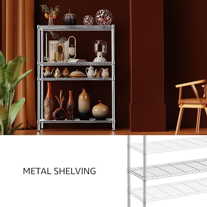 IZEUK 1400 LBS Garage Chrome Shelving Wide Storage Shelves 4 Tier Adjustable Heavy Duty Metal Wire Rack Standing Shelf Unit for Kitchen Office College Dorm Garage Warehouse 15.8" x 45.8"x 59.4"-NeatNest