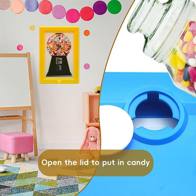Gumball Machine，Photo Frame Candy Dispenser,For Candies, Nuts, Dog & Cat Treats, Hang on Wall, Birthday & Holiday Gift for All Ages.(Yellow)-NeatNest
