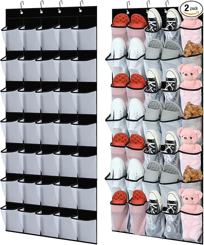 Windyun 2 Pcs 70 Large over The Door Shoe Organizer Hanging Shoe Rack for Closet Holder Black Mesh Pockets Back to School Behind Door Hanger Storage Nonslip for Home Room School Dorm, Each 35 Pockets-NeatNest