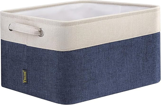 BALEINE 1 Pack Fabric Storage Bins for Shelves, Linen Storage Baskets for Organizing, Decorative Closet Bins for Clothes, Home (Navy Blue, 12"x8"x8")-NeatNest