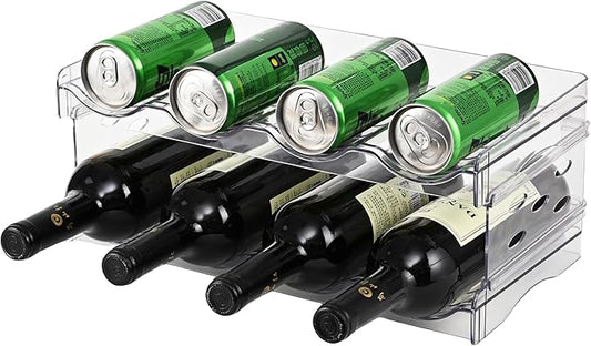 Acrylic Wine Rack for 8 Bottles/Cups - Freestanding Clear Modern Cabinet, Adjustable Shelves Compact Bar Organizer for Office, Kitchen, Dining - Lightweight Shatter-Resistant