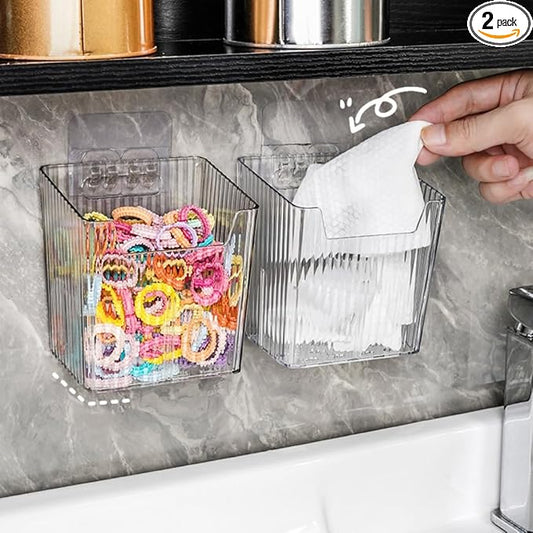 2 Pack Storage Organizer Bins, Wall Mount Organizer Clear Plastic Cabinet Containers Makeup Organizer for Fridge Wall Kitchen Bathroom Countertops Pantry-NeatNest