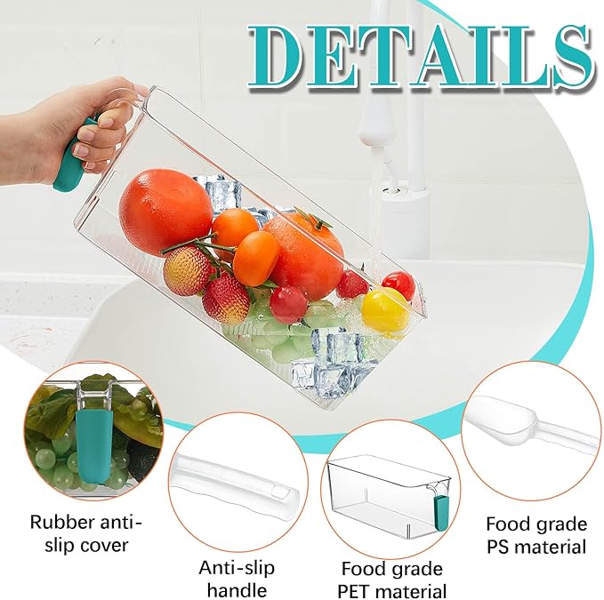 Havawish 2 Set Ice Bin and Flexible Scoop Set Plastic Freezer Ice Bin with Pull Out Handle Clear Storage Bucket for Container with Bucket Scoop (Blue,10.83 x 4.92 x 4.33 in)
