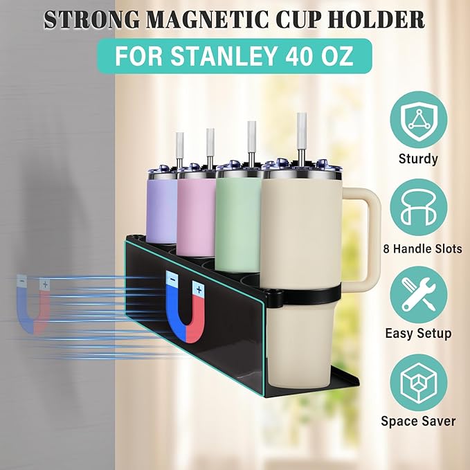 2Pcs Magnetic Water Bottle Organizer for Stanley 30 40 oz Tumbler and Lid Magnetic Cup Holder Heavy Duty Tumbler Storage Organizer Drink Accessories Kitchen Cup Storage Rack for Fridge Cabinets Gifts-NeatNest