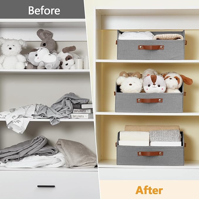 Closet Organizers and Storage, Linen Trapezoid Storage Bins with Handles, Collapsible Shelf Organizer for Blanket, Towel, Clothes, Hats, Purse (Gray)-NeatNest