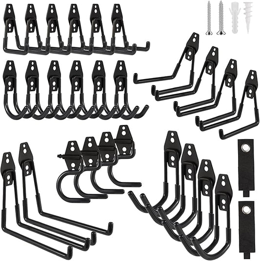 Garage Hook Heavy Duty Wall Storage Hangers, 28 Pack Garage Storage Hooks Steel Tool Black for Ladders, Ropes, Garden Tools-NeatNest