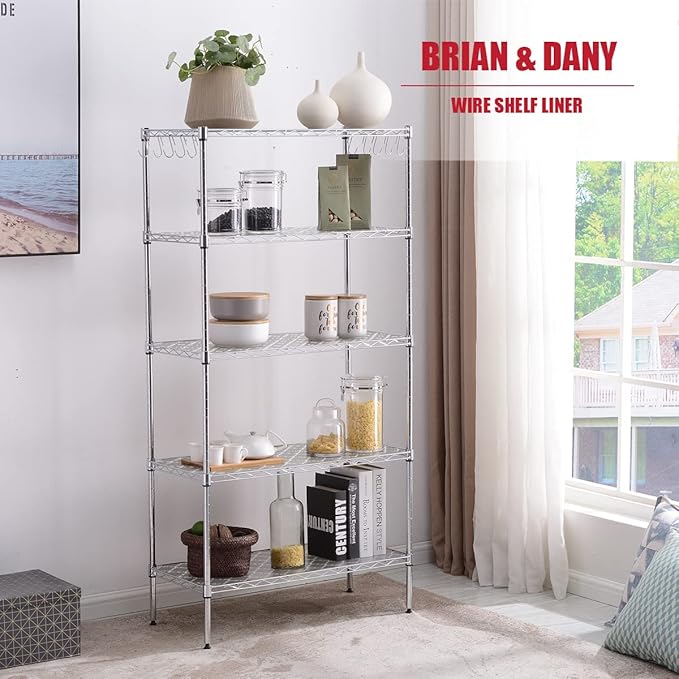 BRIAN & DANY Wire Shelf Liner 14" X 36", Heavy Duty Shelf Liners for Wire Shelving, Waterproof Protector Mats, Set of 5, Quatrefoil Grey-NeatNest