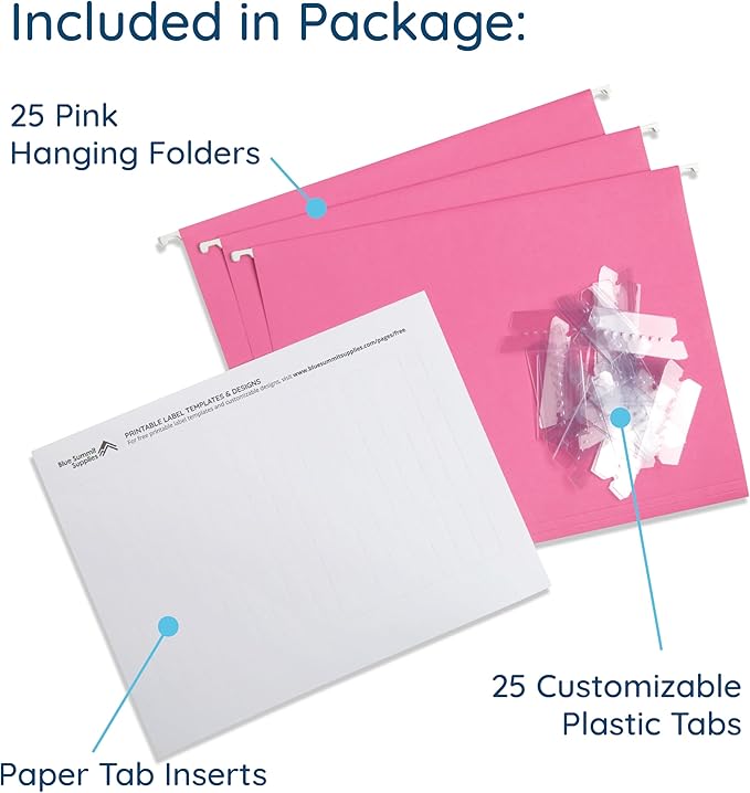 Blue Summit Supplies 25 Pink Hanging File Folders Letter Size, Reinforced Hanging File Folders Pink, Designed for Home and Office Color Coded Organization-NeatNest
