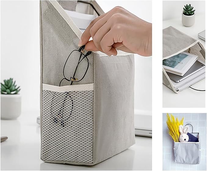 2 Pack Wall Hanging Storage Bag, Hanging Organizer Bag with Sticky Hook, Wall Organizer for Dormitory Bathroom Bedroom Kitchen (Grey)-NeatNest