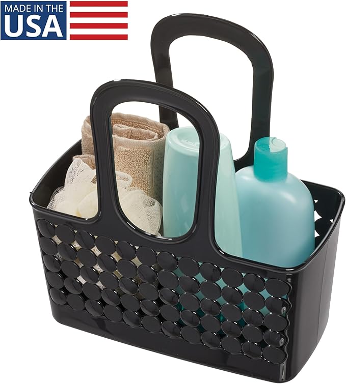 iDesign Portable Plastic Shower Tote Caddy with Handle for College Dorm or Bathroom - Black - Made in USA