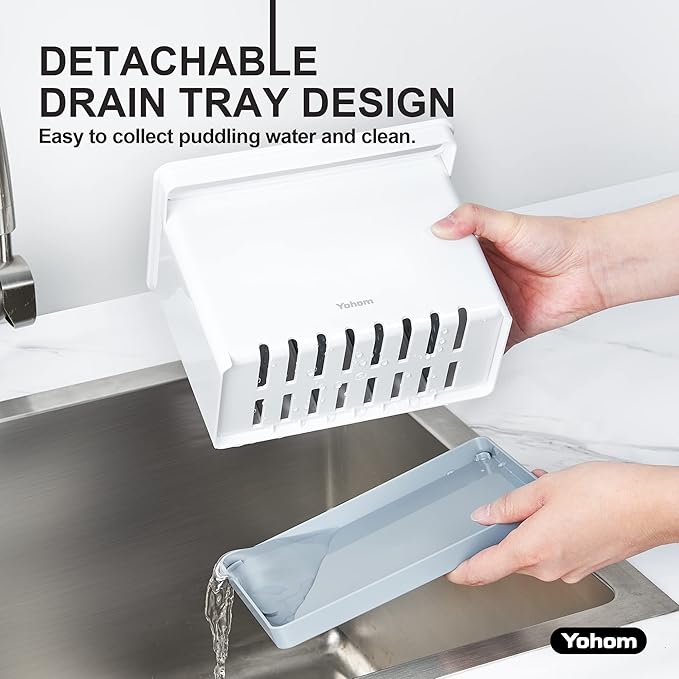 YOHOM Sink Brush Holder for Kitchen Sink Sponge Caddy Countertop Organizer Plastic Dish Scrubber Holder with Dividers-NeatNest
