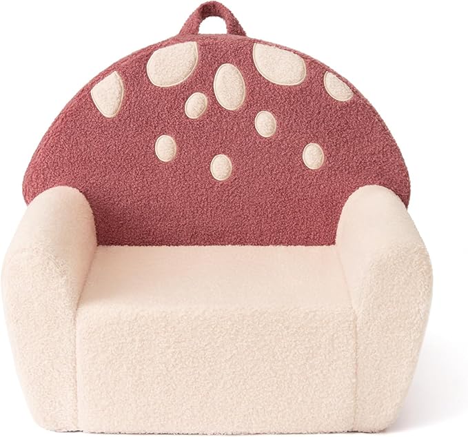 Blissful Diary Toddler Chair Comfy, Foam Kids Chair with Soft Teddy Plush, Toddler Reading Armchair with Cute Mushroom Designs- Rusty Red-NeatNest