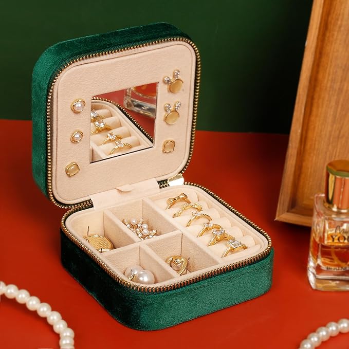 Jenria Mothers Day Gifts for Mon, Travel Jewelry Case for Women, Jewelry Organizer, Jewelry Box, Unique Gifts, Personalized Gifts for Her, Birthday Gifts for Mom, Teen Girl, Girlfriend, Green, L-NeatNest