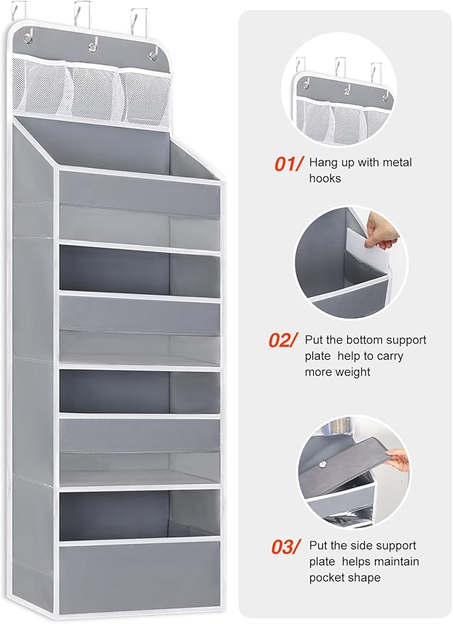 2 Pack Over the Door Organizer with 4 Large Capacity Pocket, 55lb Load Heavy Duty Kid's Room Organizer for Diaper Toys Behind Door Hanging Organizers for Bathroom Nursery Baby Closet Organizer