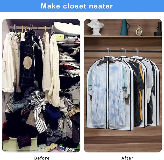 Hanging Clothes Storage with 4" Gusseted Garment Covers (Set of 6) - Clear Suit, Sweater, Shirt, Jacket Protectors for Closet - 24"x 32"x 4" / 6 Pack-NeatNest