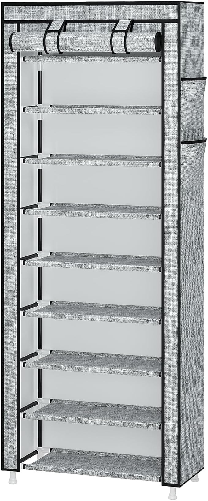 Calmootey 9 Tier Shoe Rack Organizer,Portable Shoe Shelf with Nonwoven Fabric Cover for Closet Hallway,Bedroom,Entryway, Ash Grey-NeatNest