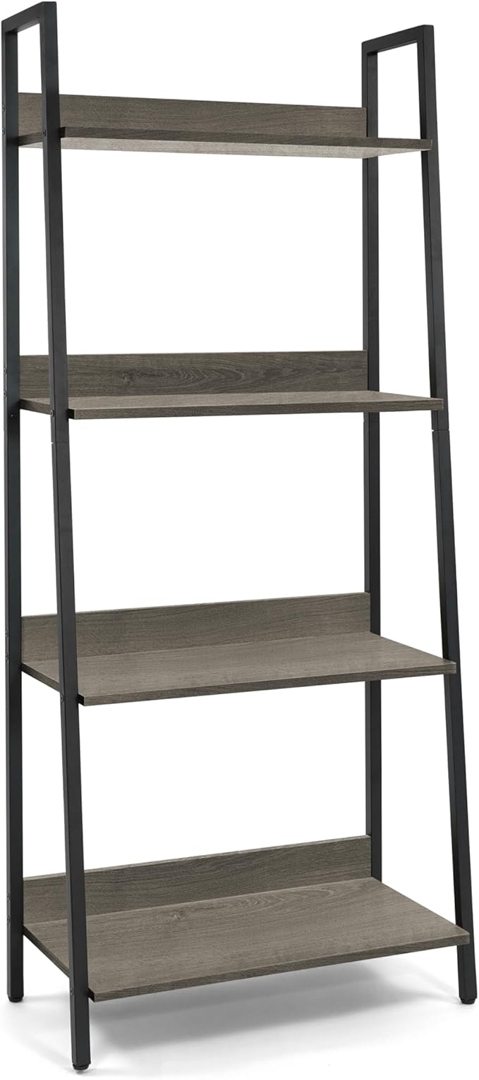 CAPHAUS 4 Tier Ladder Bookshelf, 24 Inch Width Free Standing Shelf, Bookcase Shelf Storage Rack Organizer, Industrial Book Shelves for Home Office, Living Room, Kitchen, Dark Grey Wooden Shelves-NeatNest