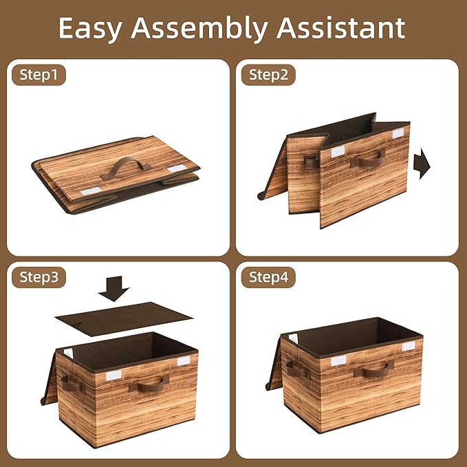 GRANNY SAYS Storage Boxes with Lid, Fabric Storage Bins with Lids, Decorative Closet Storage and Organizer, Wood Grain Print Bins, 2-Pack-NeatNest