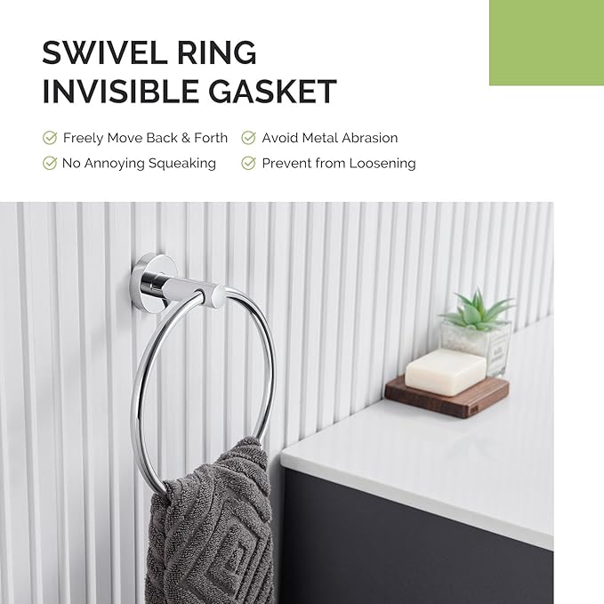 Bath Towel Ring Chrome, Angle Simple Stainless Steel Hand Towel Holder, Round Towel Hanger Heavy Duty, Wall Mounted