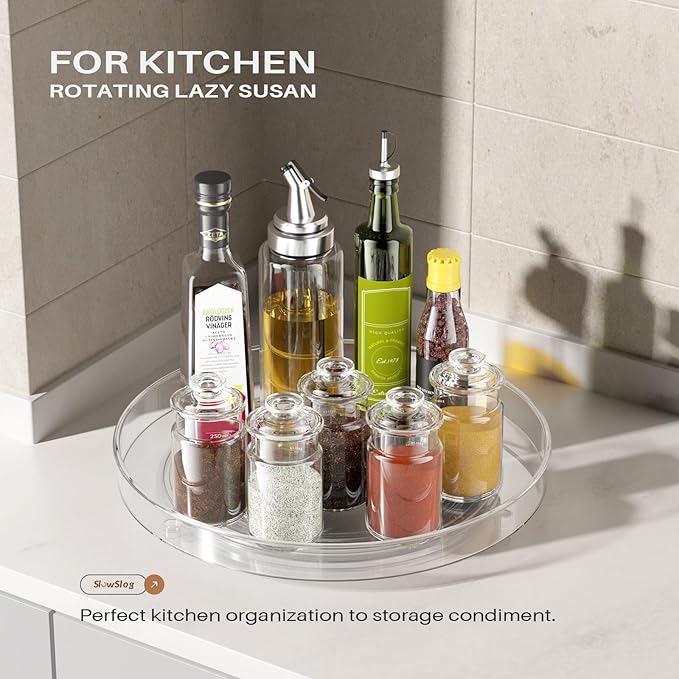 4 Pack Clear Lazy Susan Organizer, 11in Rotating Turntable Organizer, Cabinet Turntable Organizer, Rotating Lazy Susan for Kitchen, Fridge, Bathroom, Vanity Countertop-NeatNest